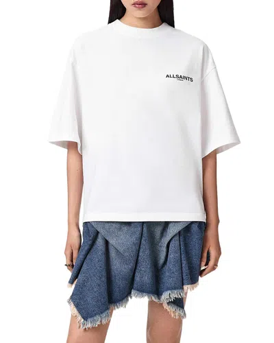 Allsaints Womens Optic White Swoop Amelie Brand-print Cotton-jersey T-shirt