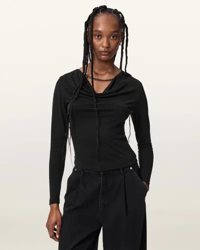 Allsaints Hallie Cowl Neck Slim Fit Top In Black