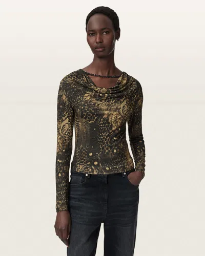 Allsaints Hallie Cowl Neck Slim Fit Top In Green