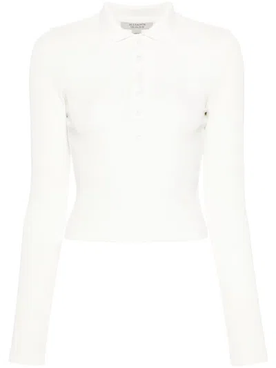 Allsaints Hallie Fine-ribbed Polo Top In 白色