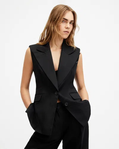 Allsaints Hally Fitted Waist Sleeveless Blazer In Black