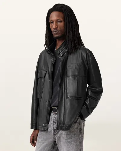 Allsaints Halton Funnel Collar Leather Jacket In Black