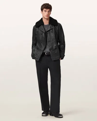 Allsaints Hamlet Leather Coat In Black