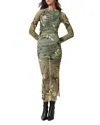 Allsaints Hanako Print Mesh Wrap Maxi Dress In Emerge Olive Green