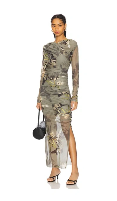 Allsaints Hanako Mesh Dress In Olive