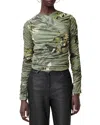 Allsaints Hanako Printed Mesh Top In Emerge Olive Green