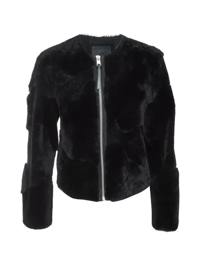 Pre-owned Allsaints Hania Shearling Zip-up Jacket In Black