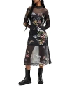Allsaints Hanna Sanibel Floral Print Long Sleeve Mesh Maxi Dress In Black