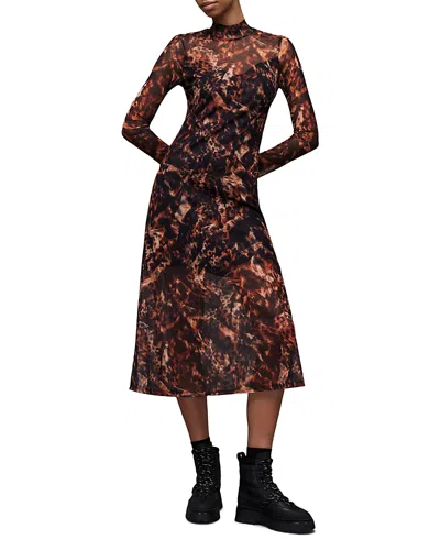 Allsaints Hanna Spark Turtleneck Midi Dress In Brown