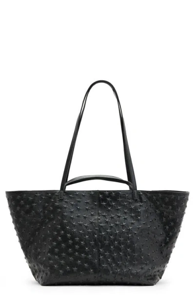 Allsaints Hannah Star Embossed Leather East/west Tote In Black