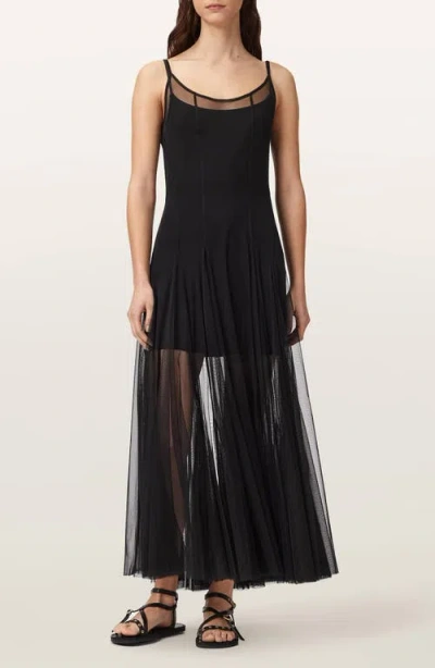 Allsaints Womens Black Harmonia Round-neck Woven Maxi Dress