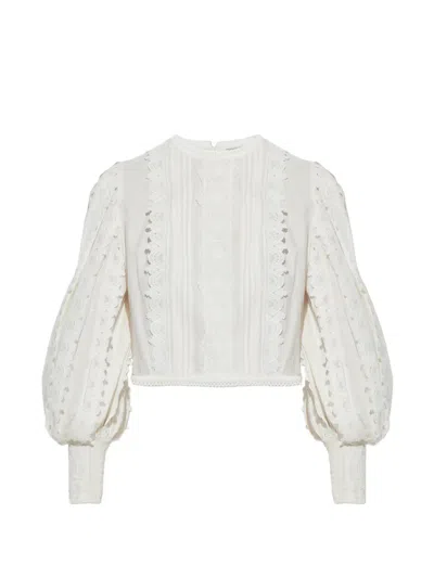 Allsaints Hart Balloon-sleeve Lace Top In White