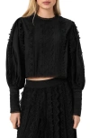 Allsaints Hart Lace Embroidered Bishop Sleeve Top In Black