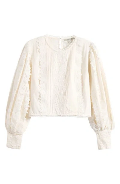 Allsaints Hart Lace Embroidered Bishop Sleeve Top In Neutral