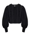 Allsaints Hart Lace Embroidered Bishop Sleeve Top In Black