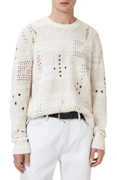Allsaints Harvey Distressed Crewneck Jumper In Ecru White