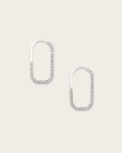 Allsaints Hattie Crystal Hex Hoop Earrings In Warm Silver