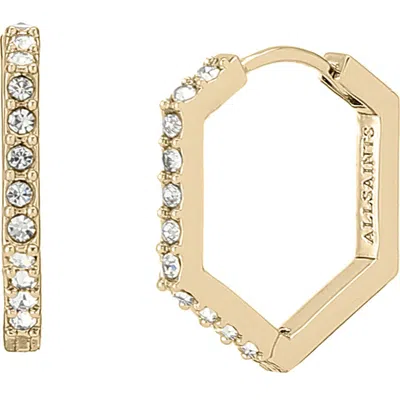 Allsaints Hattie Crystal Hexagon Hoop Earrings In Gold
