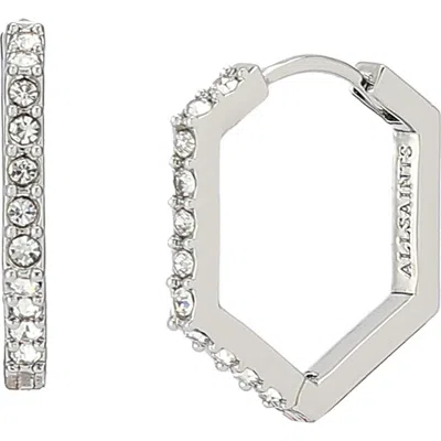 Allsaints Hattie Crystal Hexagon Hoop Earrings In Silver
