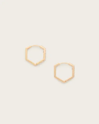 Allsaints Hattie Hex Hoop Earrings In Warm Brass