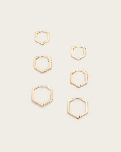 Allsaints Hattie Mixed Hoop Earring Set In Warm Brass
