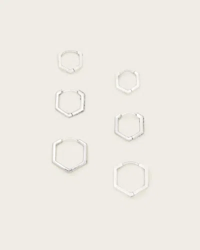 Allsaints Hattie Mixed Hoop Earring Set In Warm Silver