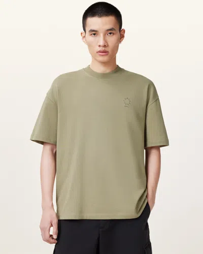 Allsaints Haven Embroidered Logo Oversized T-shirt In Light Ash Green