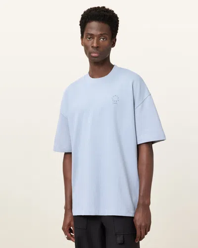 Allsaints Haven Embroidered Logo Oversized T-shirt In Willow Blue