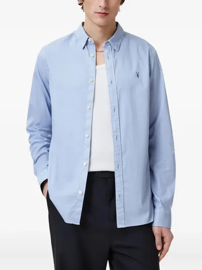 Allsaints Hawthorne Embroidered-logo Shirt In Blue