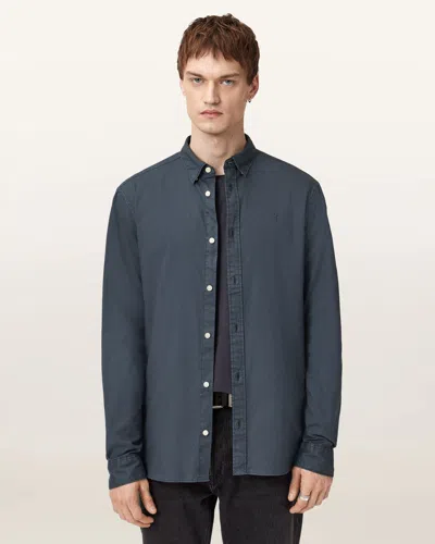 Allsaints Hawthorne Ramskull Stretch Fit Shirt In Blue
