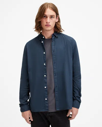 Allsaints Hawthorne Ramskull Stretch Fit Shirt In Garnet Blue