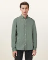 Allsaints Hawthorne Solid Stretch Cotton Button-up Shirt In Smokey Green