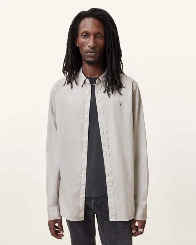 Allsaints Hawthorne Ramskull Stretch Fit Shirt In Whisper Grey
