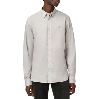 Allsaints Hawthorne Solid Stretch Cotton Button-up Shirt In Cloudy Grey