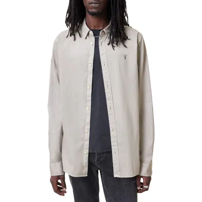 Allsaints Hawthorne Solid Stretch Cotton Button-up Shirt In Whisper Grey