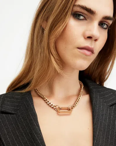 Allsaints Hayden Curb Chain Necklace In Warm Brass