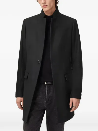 Allsaints Haydon High-neck Single-breasted Coat In Black