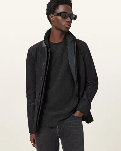 Allsaints Hayes Waffle Crew Neck Jumper In Cinder Black
