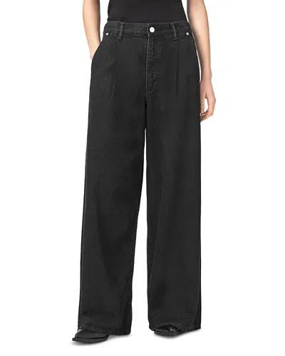 Allsaints Haze Pleat High Rise Wide Leg Jeans In Washed Black