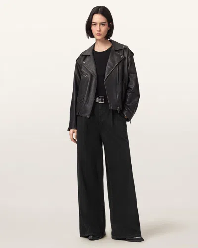 Allsaints Haze Pleated Wide Leg Jeans In Black
