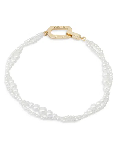 Allsaints Hazel Imitation Pearl Double Strand Bracelet In White