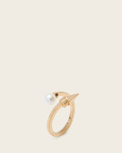 Allsaints Hazel Pearl Ring In Gold