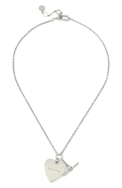 Allsaints Heart Charm Chain Link Necklace In Burgundy