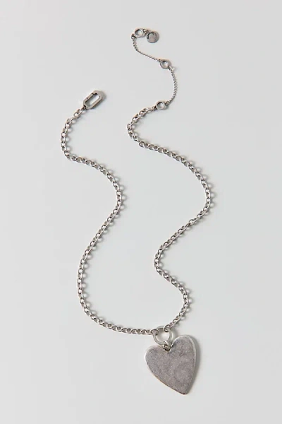Allsaints Heart Charm Necklace In Silver, Women's At Urban Outfitters In Metallic