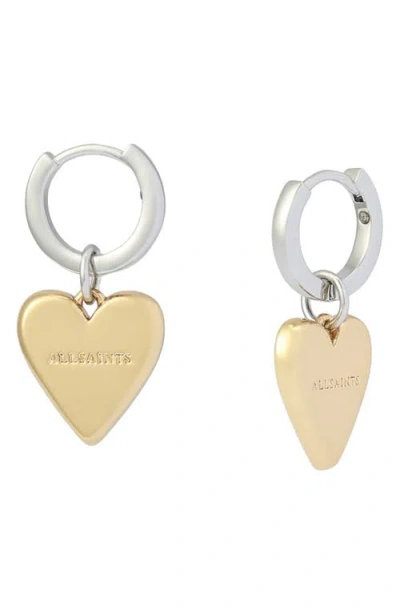 Allsaints Heart Drop Huggie Hoop Earrings In Gold