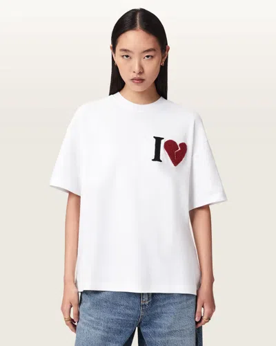 Allsaints Heart Etta Oversized T-shirt In White