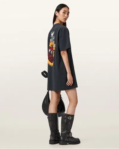 Allsaints Heartfelt Relaxed Fit Mini Dress In Black