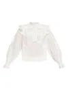 Allsaints Womens Chalk White Heather Lace-trim Long-sleeve Cotton Blouse In White