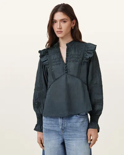 Allsaints Heather Lace Trim Top In Blueberry Blue