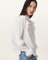 Allsaints Heather Long Sleeve Lace Trimmed Top In White